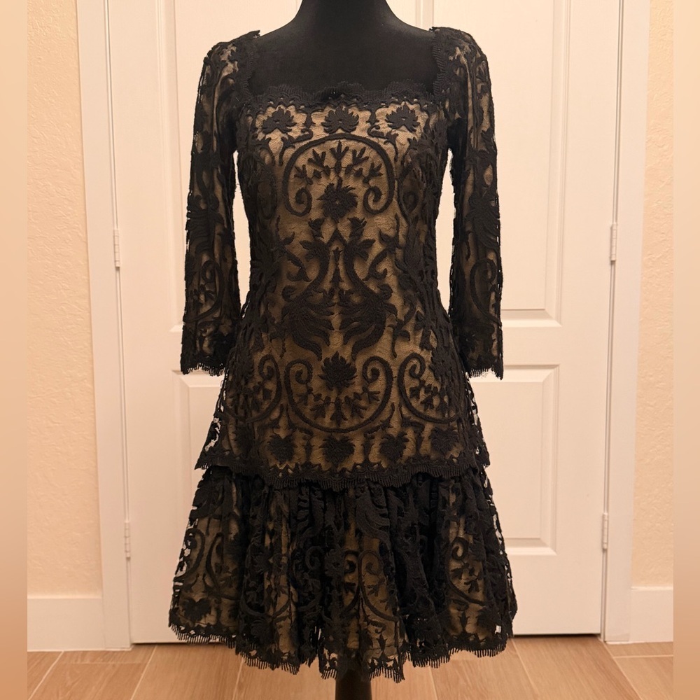 Tadashi Shoji Black and Gold Lace Dress